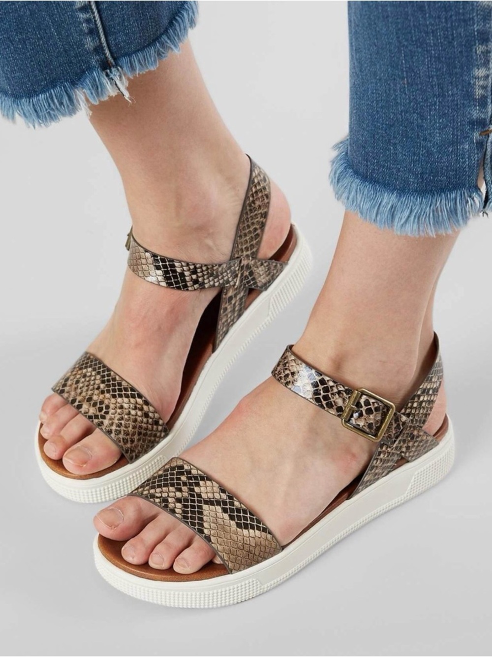 MIA Snake-Print Platform Sandals in Brown and Cream